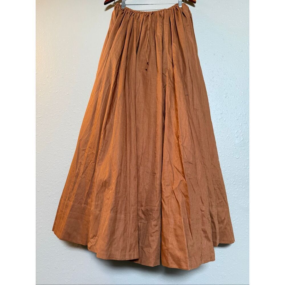 DISSH Brown Linen Cotton Maxi Skirt | Elastic Waist Drawstring | Size 6 - Picture 7 of 13
